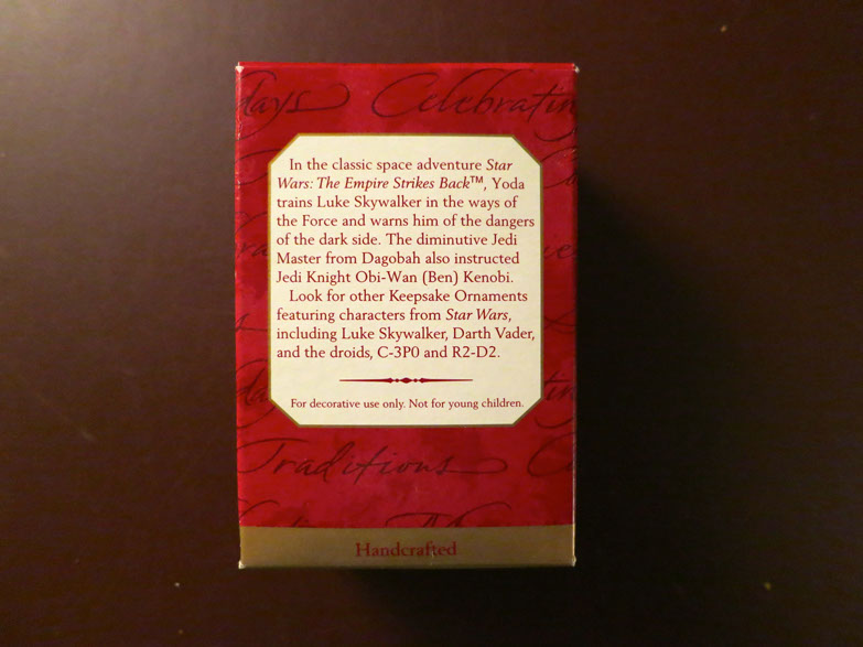 The 1997 Hallmark Yoda Ornament Box Back Cover